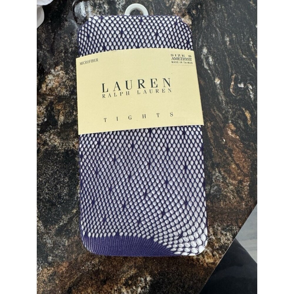 Ralph Lauren amethyst fishnet Tights  microfiber Italy Size B NEW